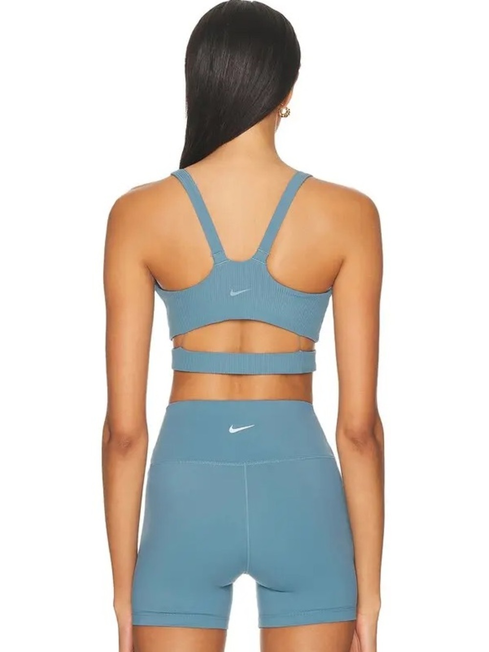 NWT Nike Zenvy in Sky Blue Ribbed V‑Neck Cutout Wireless Racerback Sports Bra Sm - Picture 2 of 12